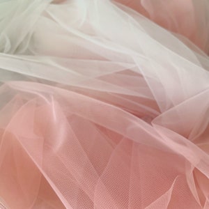 Dip dye style tulle fabric with Ombré colors, peach pink to white gradient color image 3