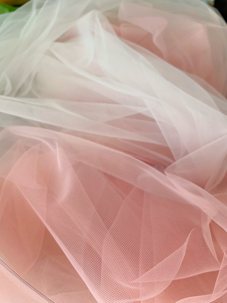 Dip dye style tulle fabric with Ombré colors, peach pink to white gradient color image 3