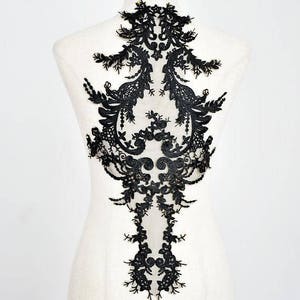 black Lace Applique, embroidered bodice lace applique, lace bodice for bridal dress altering, lace bodice, lace supplies