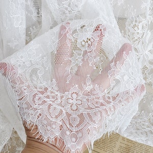 off white Chantilly lace fabric, French chantilly lace fabric for bridal dress, lingerie