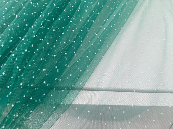 Dark Emerald Green Tulle Fabric With Tiny Polka Dots, Tulle Fabric With  Flocking Mini Dots 