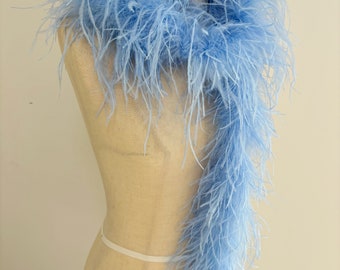 3 Ply light blue Ostrich Feather boa for dress, extra dense natural Ostrich hair feather trim for couture supplies