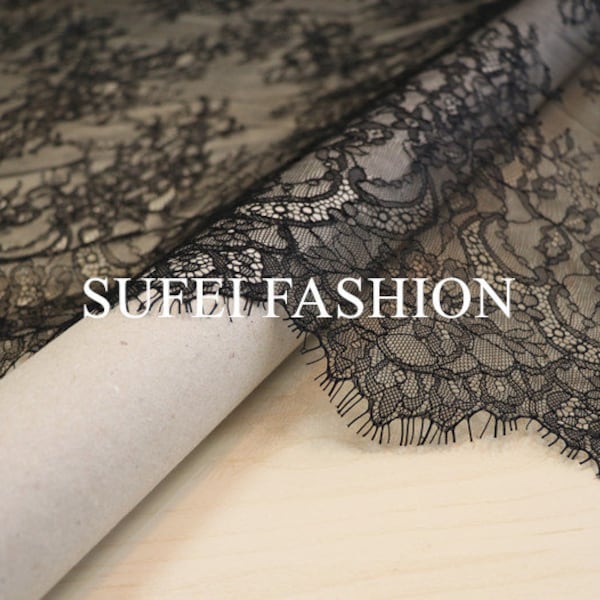 black Chantilly lace fabric, French chantilly lace fabric