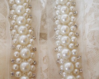 Pearl Beaded Lace Trim, Beading Trim -   Beaded embroidery, Beaded trim,  Fabric beads