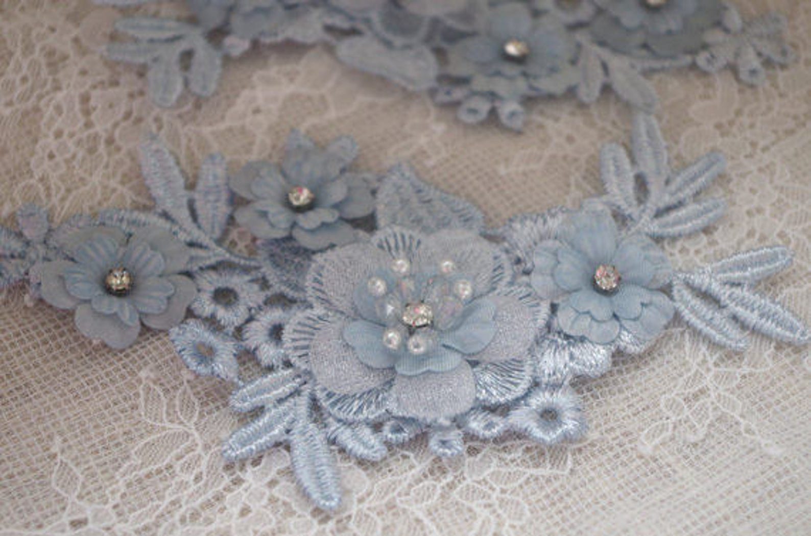 2pcs light blue lace applique 3D bead lace applique retro Etsy