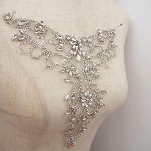 rhinestone bridal neckline applique for bridal dress, rhinestone bead applique collar for wedding dress, craft bridal supplies