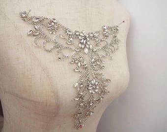 rhinestone bridal neckline applique for bridal dress, rhinestone bead applique collar for wedding dress, craft bridal supplies