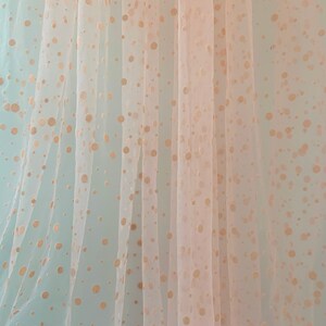 Peach pink polka dotted tulle fabric image 7