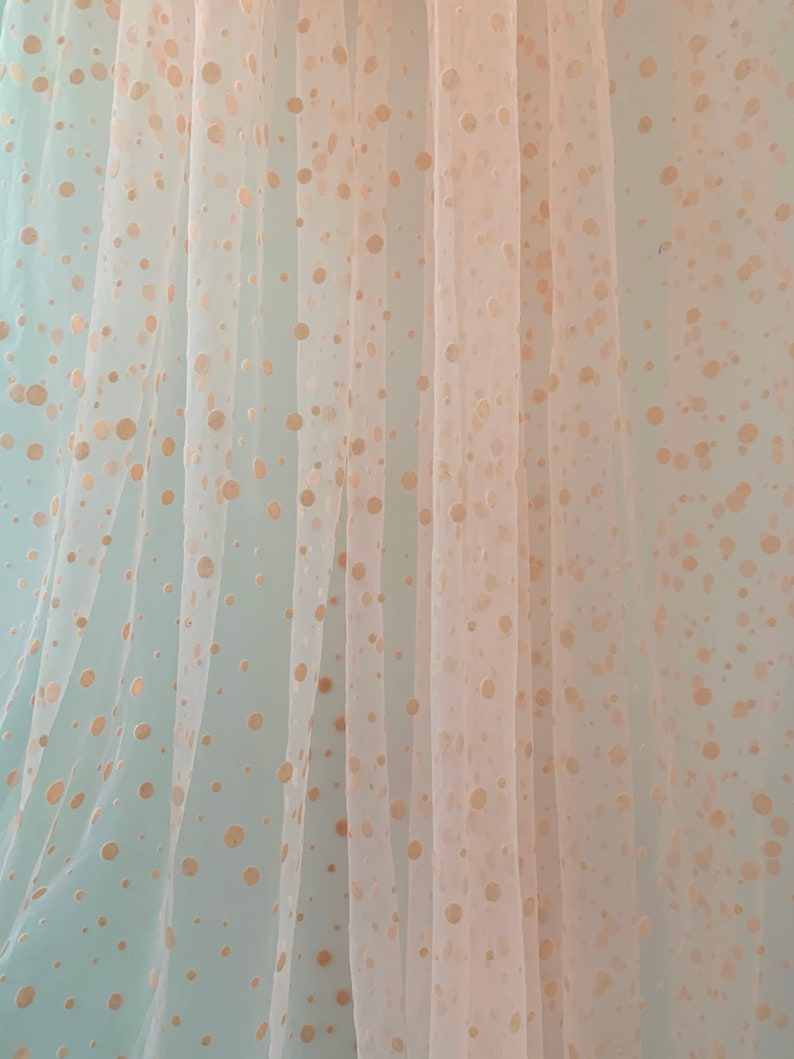 Peach pink polka dotted tulle fabric image 7