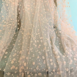 Peach pink polka dotted tulle fabric image 5