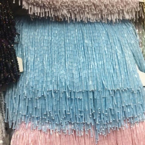 light blue heavy bead Fringe trim for haute couture, handmade bead fringe tassel