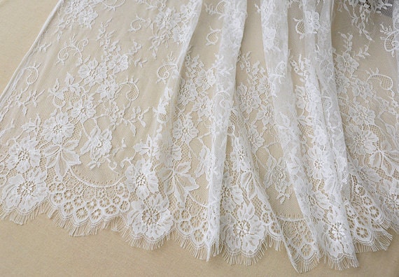 Off White Vory Chantilly Lace Fabric, French Chantilly Lace,wedding Lace  Fabric With Scalloped Borders -  Canada