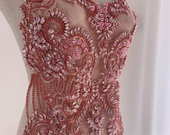 Applique en strass rose pour robe de bal, fournitures haute couture