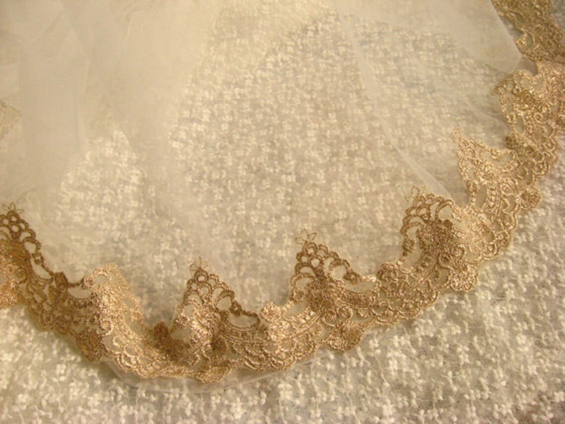 Gold Lace Trim Gold Embroidered Lace Trim Vintage Style Lace Etsy