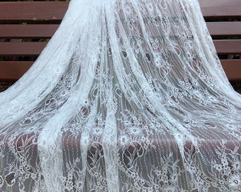 3 Meters Chantilly lace fabric with eyelash fringe
