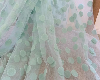 Aqua  soft tulle fabric with big polka dots