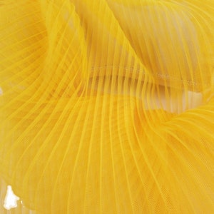 yellow tulle accordion pleated fabric, tulle fabric with Vertical crease,, tulle panel lace fabric,  ruffled tulle fabric