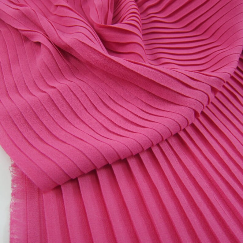 Hot pink chiffon accordion pleated fabric for pleated dress Etsy