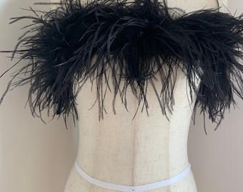 Black Ostrich Feather boa for dress, extra dense natural Ostrich hair feather trim for couture supplies