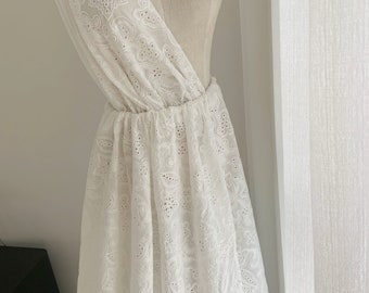 off white cotton lace fabric with guipure embroidery, eyelet lace fabric with florals embroidery