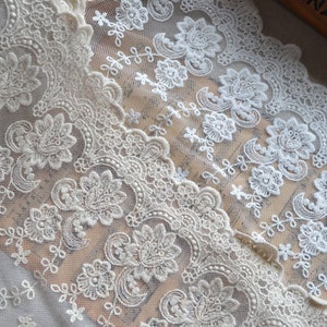 Off White Luxury Cotton Embroidered Wedding Lace Trim Roses Wedding Dress Bridal Dress Bra Lace Trim Mesh Supplies 2 yards image 2