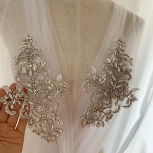 Rhinestone bead applique for bridal dress, heavy bead handmade rhinestone applique for couture, costume