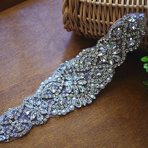 bridal sash applique, pearl and rhinestone applique, crystal bead applique, bridal belt applique  ON SALE