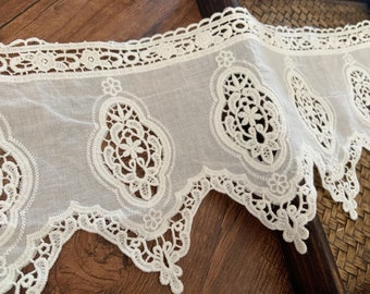 6.6 inches off white cotton lace trim , crochet cotton lace, retro scalloped trim lace, one yard