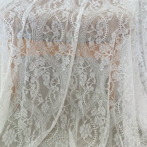 Off White Chantilly Lace Fabric With Chevron Patterns New - Etsy