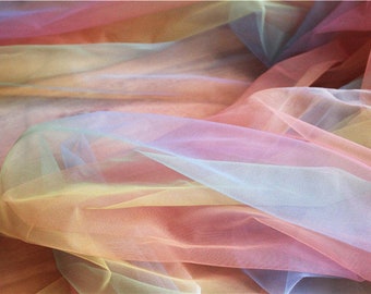 Tie dyed tulle fabric with Gradient colors, rainbow color mesh lace fabric, bridal tulle lace fabric