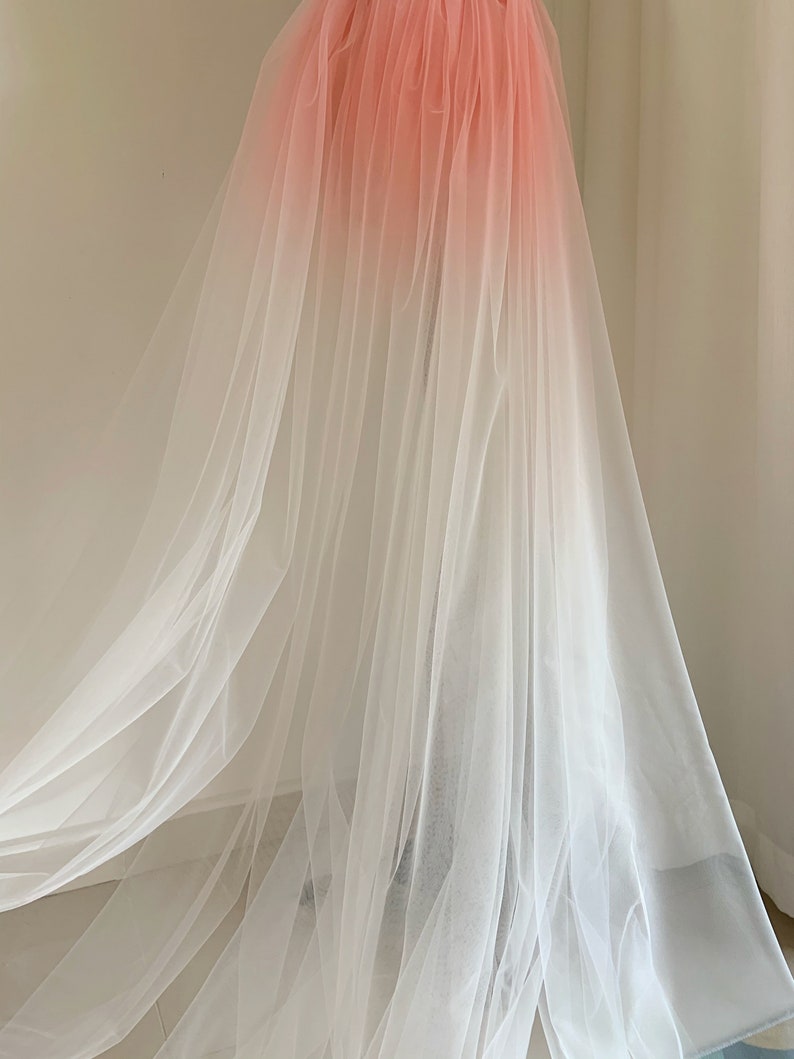 Dip dye style tulle fabric with Ombré colors, peach pink to white gradient color image 10