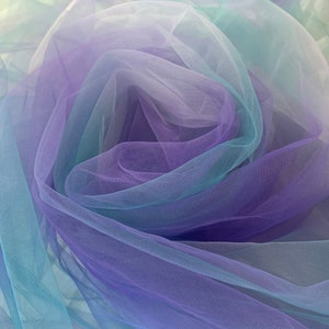 Tie dyed style tulle fabric with Ombré colors, blue and purple mesh lace fabric, bridal tulle lace fabric for dress