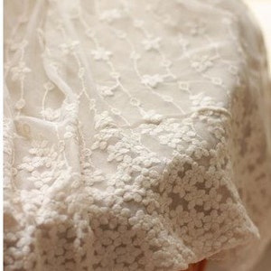 ivory Lace Fabric, cotton Embroidered Lace, retro tulle lace fabric with daisy flowers