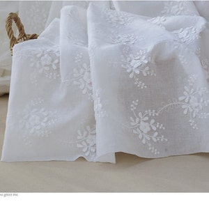 off white cotton lace fabric with 3D flowers, embroiderd cotton lace fabric by the yard