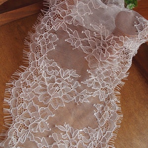 chantilly lace trim with double eyelash borders, ivory eyelash lace trim, French lace trim image 2