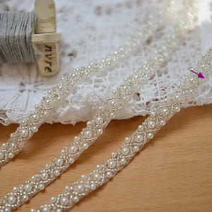 Pearl beaded lace trim, beading trim