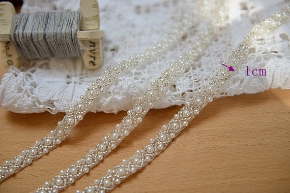 Pearl Beaded Lace Trim, Beading Trim 