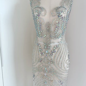 Large ab Rhinestone bodice applique for bodysuit, bodysuit embellishment appliqué patch