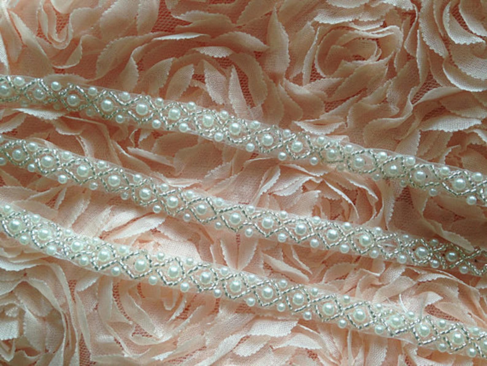 Beaded Lace Trim in Ivory Pearl Lace Trim for Bridal Sash Etsy