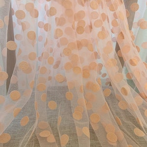 Mint green soft tulle fabric with big polka dots