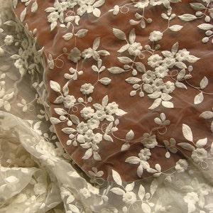 off white Lace Fabric, organza lace fabric, Embroidered Lace fabric, Bridal Lace Fabric with retro florals