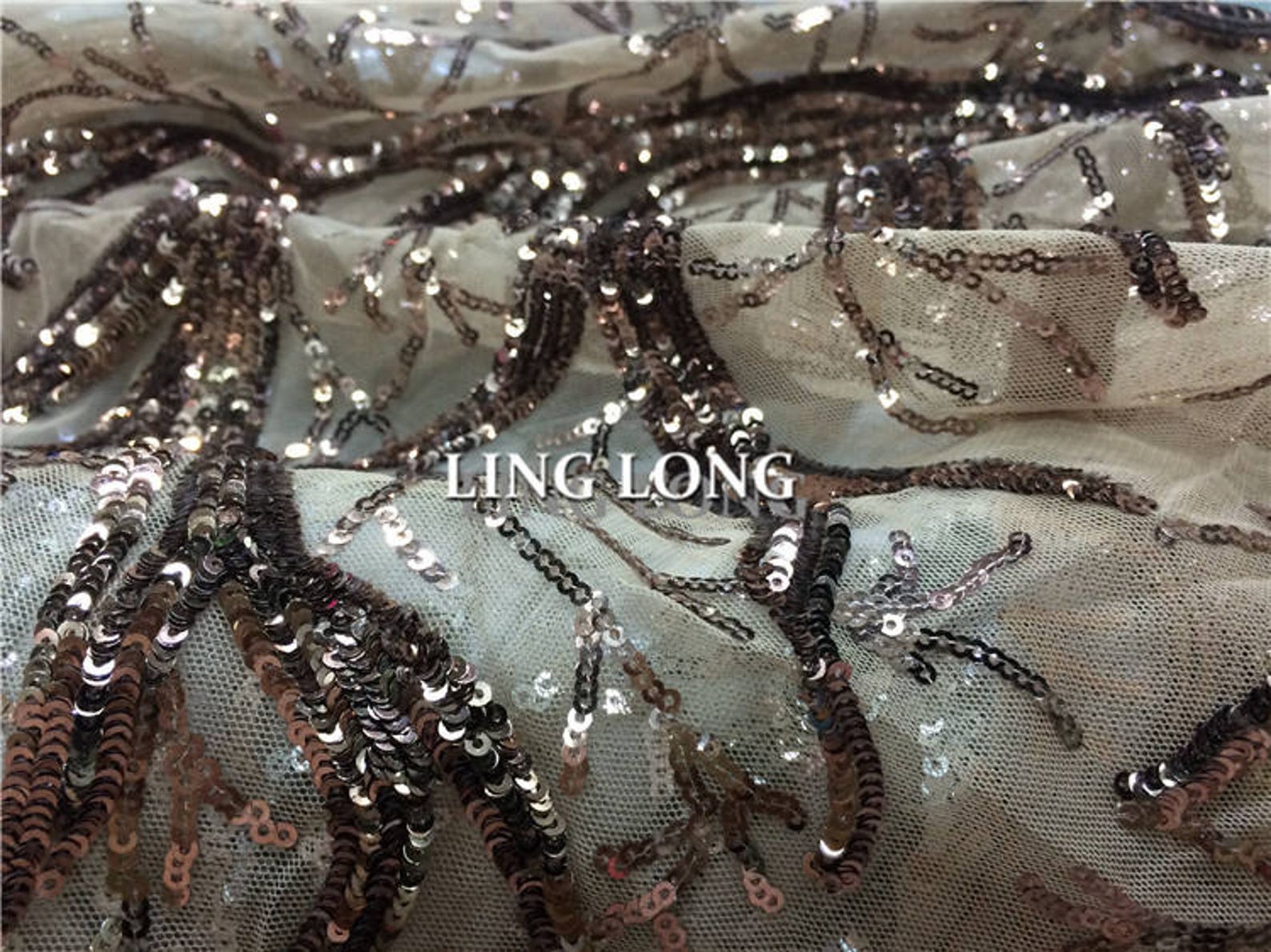 Gold Sequin Fabric With Trees Embroidered Lace Fabric Sequin Etsy