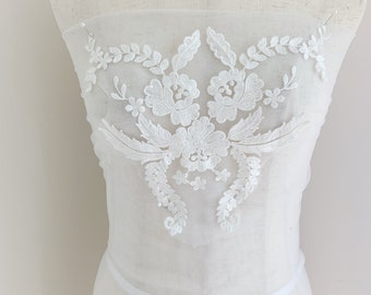 2pcs off white lace applique, embroidered lace patch for dress, couture, veil