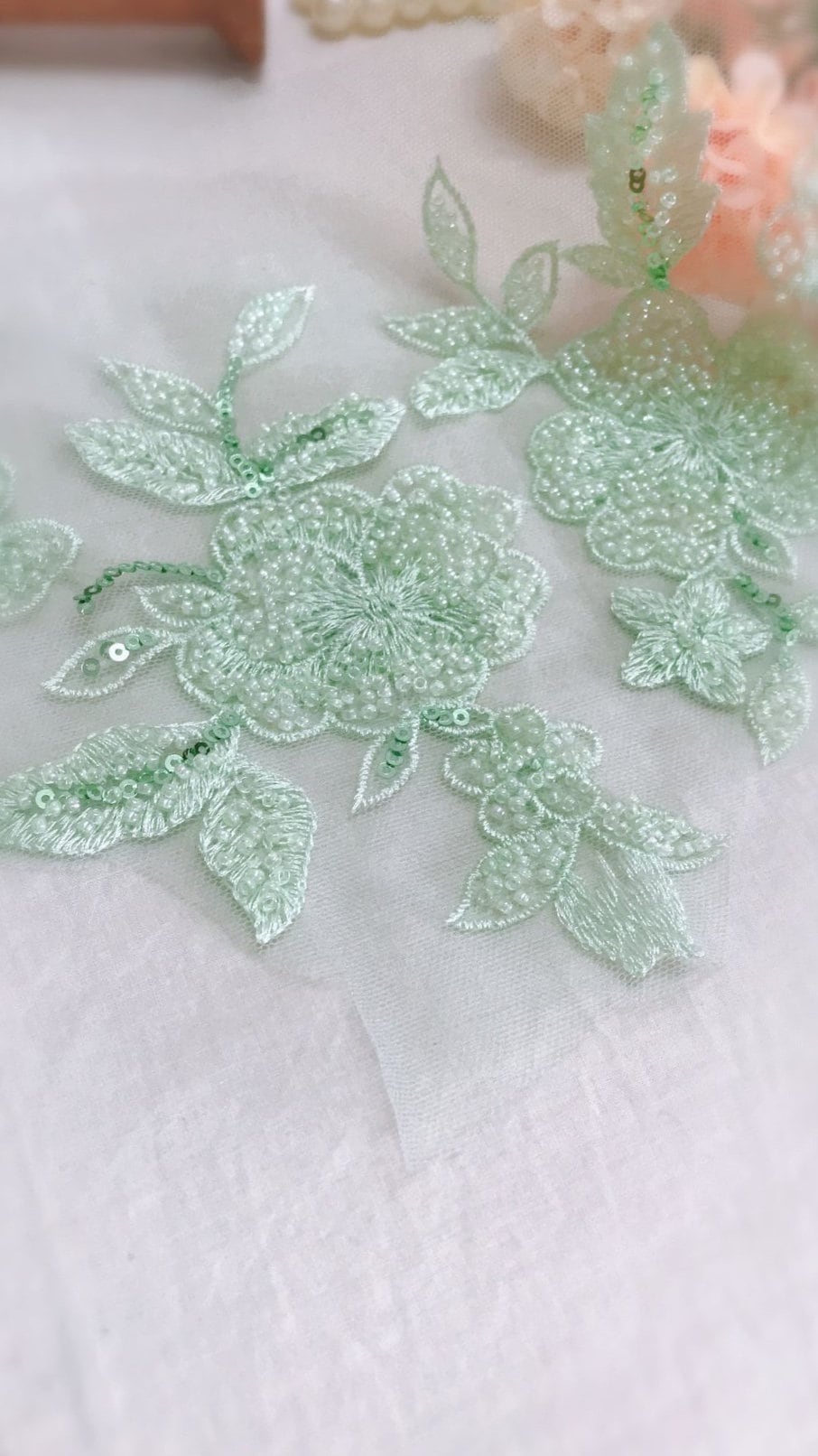 3d Bead Flower Motif Lace Applique Heavy Bead Lace Applique Etsy