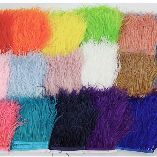 Ostrich Feather Trimming Fringe with Ribbon Tape, Millinery Crafts Costumes Decoration, natural Ostrich hair feather trim, 24 colors