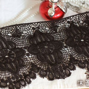 black Cotton Lace Trim, black guipure lace trim, crochet lace trim, natural cotton lace trim, retro Scallop trim lace