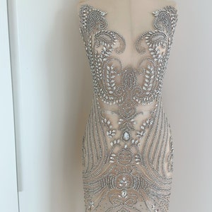 Large Rhinestone applique for dress , full length rhinestones appliqué, vintage style crystal appliqué , haute couture supplie