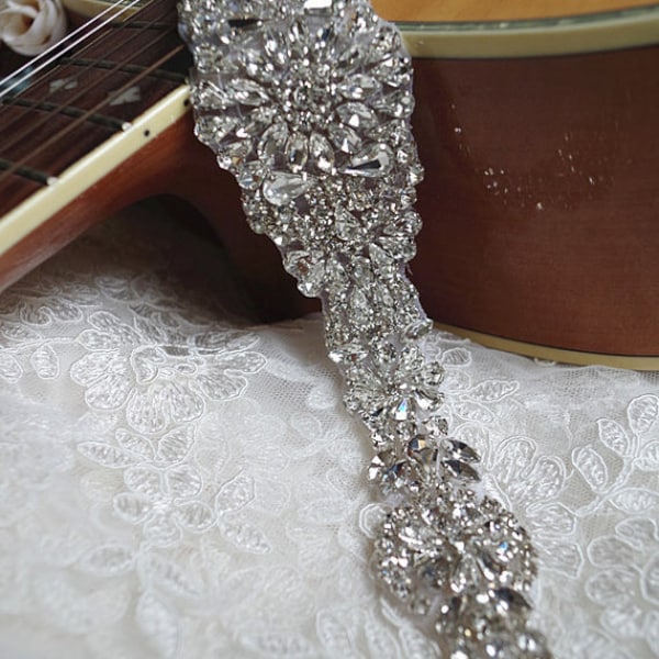 rhinestone sash applique, crystal applique for wedding sash, beaded belt, bridal belt