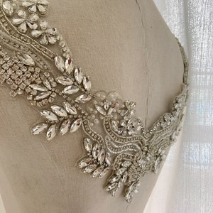 rhinestone bridal V neckline applique for bridal dress, costume dress, rhinestone bead applique collar bodice