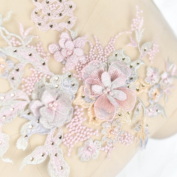 Pastel Lace Applique Heavy Bead Lace Applique 3D Lace Etsy